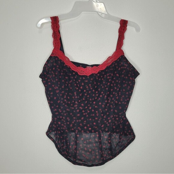 Cacique black and red heart print whimsigoth alternative edgy corset top size 44 - Picture 1 of 8